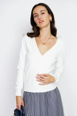 Cardigan en Cachemire mélangé col V naturel