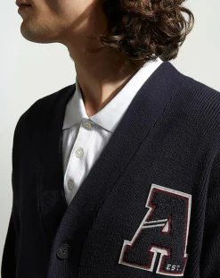 Cardigan en Coton & Laine Fardi varsity bleu marine