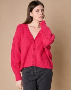 Cardigan en Laine & Cachemire mélangés Noémie rose vif