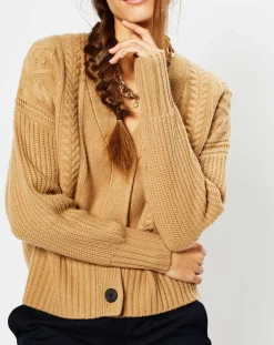 Cardigan en Laine & Cachemire Fabiola T col V beige