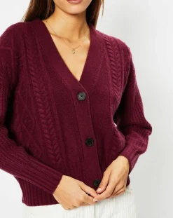 Cardigan en Laine & Cachemire Fabiola T col V bordeaux