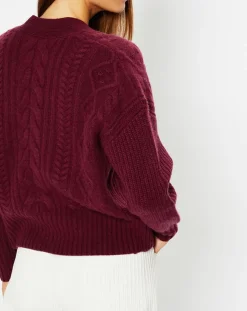 Cardigan en Laine & Cachemire Fabiola T col V bordeaux