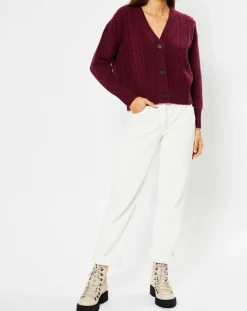 Cardigan en Laine & Cachemire Fabiola T col V bordeaux