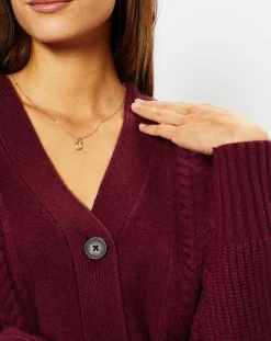 Cardigan en Laine & Cachemire Fabiola T col V bordeaux