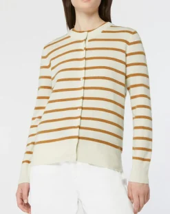 Cardigan en Laine & Cachemire Sacao rayé col rond beige/écru