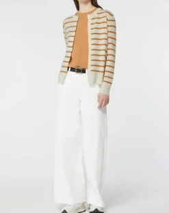 Cardigan en Laine & Cachemire Sacao rayé col rond beige/écru