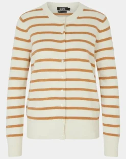 Cardigan en Laine & Cachemire Sacao rayé col rond beige/écru