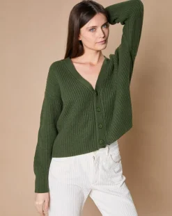 Cardigan en Laine & Cachemire mélangés Noémie kaki