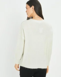 Cardigan en Laine & Mohair mélangés Basal à sequins blanc perle