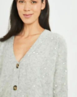 Cardigan en Laine & Mohair mélangés Basal à sequins gris