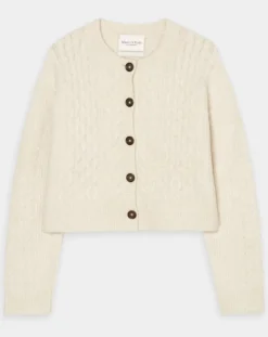 Cardigan en Laine mélangée à torsades écru