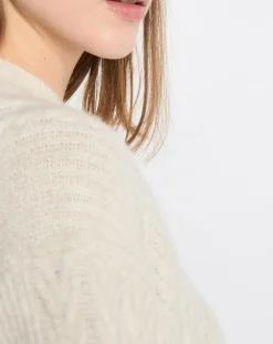 Cardigan en Laine mélangée à torsades écru