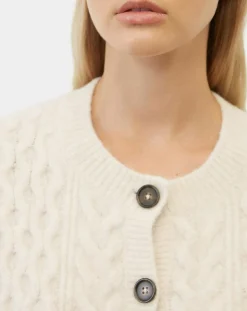 Cardigan en Laine mélangée à torsades écru