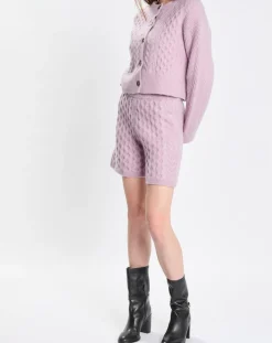 Cardigan en Laine mélangée à torsades rose