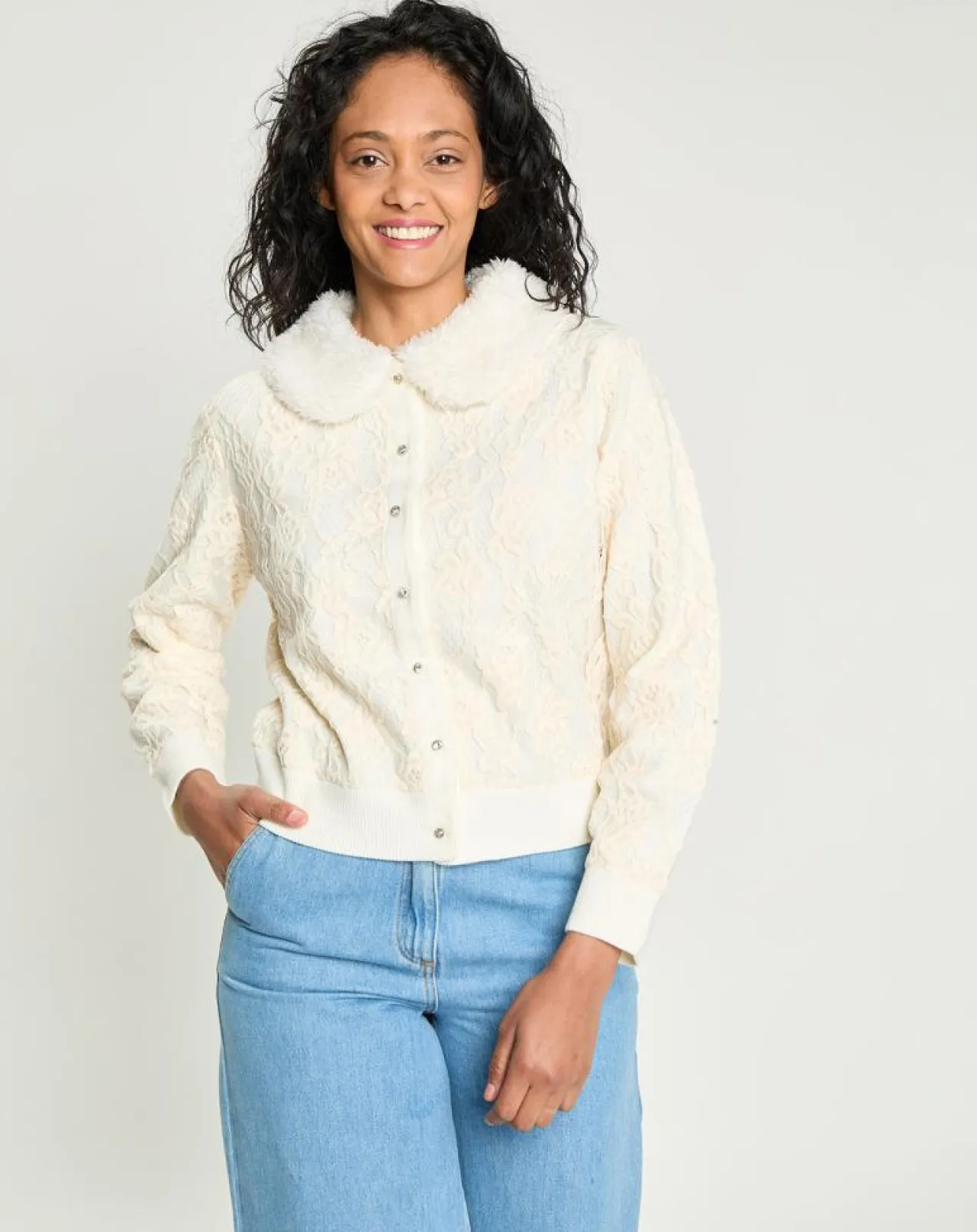 Cardigan Maille Dentelle ecru