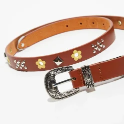 Ceinture fine en Cuir à clous marron