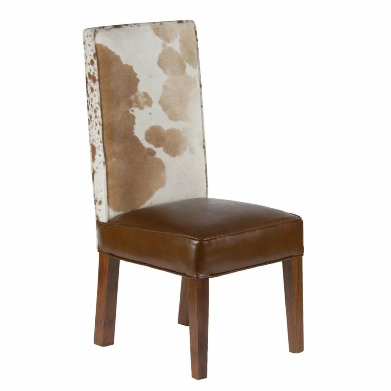 Chaise à haut dossier en peau de vache Acacia Savage Naturel - 46x50x109 cm