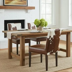 Chaise à haut dossier en peau de vache Acacia Savage Naturel - 46x50x109 cm