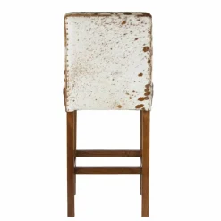 Chaise de bar en acacia et peau de vache Acacia Savage Marron - 46x50x114 cm