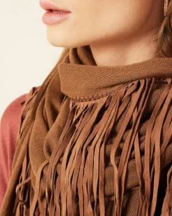 Écharpe avec franges en Cuir camel - 220x92 cm
