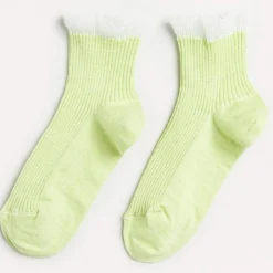 Chaussettes mi-hautes Freta à volants vert anis