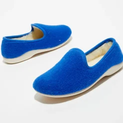 Chaussons charentais fourrés en Laine bleu roi