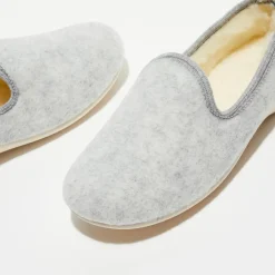 Chaussons charentais fourrés en Laine gris clair