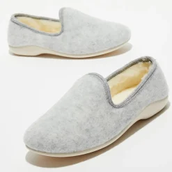 Chaussons charentais fourrés en Laine gris clair