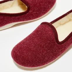 Chaussons charentais fourrés en Laine bordeaux
