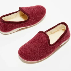 Chaussons charentais fourrés en Laine bordeaux