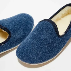 Chaussons charentais fourrés en Laine bleu marine