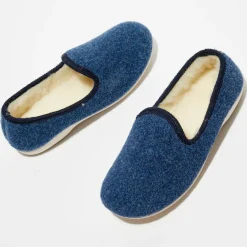 Chaussons charentais fourrés en Laine bleu marine