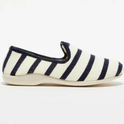 Chaussons charentais fourrés en Laine rayés blancs