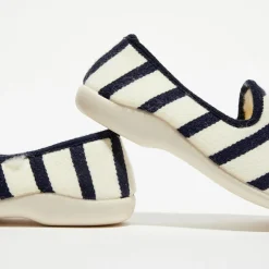 Chaussons charentais fourrés en Laine rayés blancs