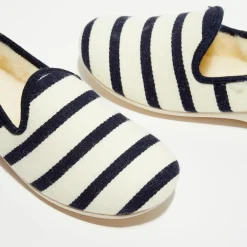 Chaussons charentais fourrés en Laine rayés blancs