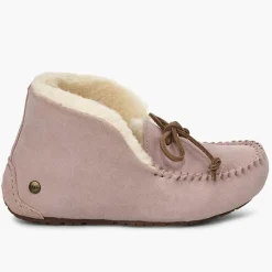 Chaussons fourrés Laine en Velours de Cuir Alena roses
