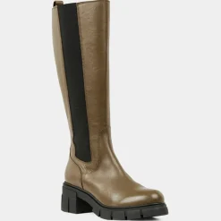 Chelsea Boots en Cuir lisse élastique vert kaki - Talon 6 cm