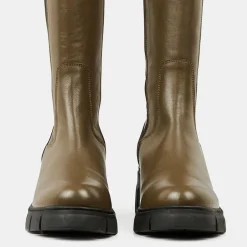 Chelsea Boots en Cuir lisse élastique vert kaki - Talon 6 cm