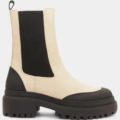 Chelsea boots en Cuir contrastées beiges - Talon 4,5 cm