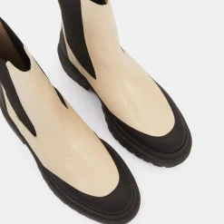 Chelsea boots en Cuir contrastées beiges - Talon 4,5 cm