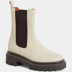 Chelsea Boots en Cuir lisse surpiqures blanches - Talon 4 cm