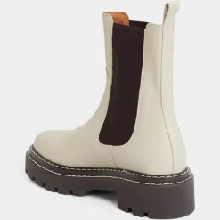 Chelsea Boots en Cuir lisse surpiqures blanches - Talon 4 cm