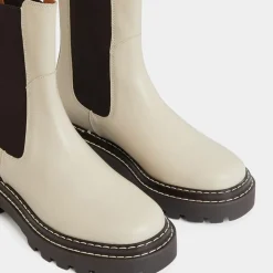 Chelsea Boots en Cuir lisse surpiqures blanches - Talon 4 cm