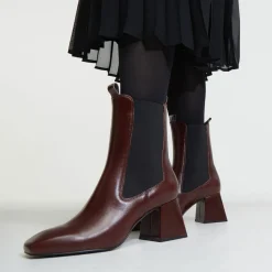 Chelsea Boots en Cuir marron - Talon 7 cm