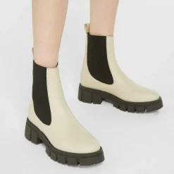 Chelsea boots en Cuir semelle épaisse beiges - Talon 4,5 cm