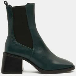 Chelsea Boots en Cuir talon flare bout carré vertes - Talon 6 cm