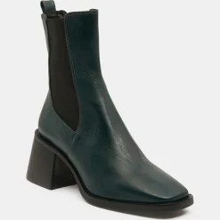 Chelsea Boots en Cuir talon flare bout carré vertes - Talon 6 cm