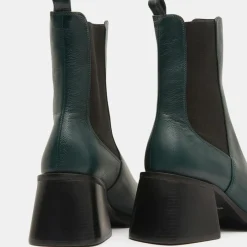 Chelsea Boots en Cuir talon flare bout carré vertes - Talon 6 cm