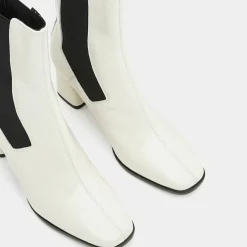 Chelsea Boots en Cuir verni à tige haute écrues - Talon 7 cm