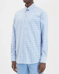 Chemise à carreaux tricolore beige/bleu